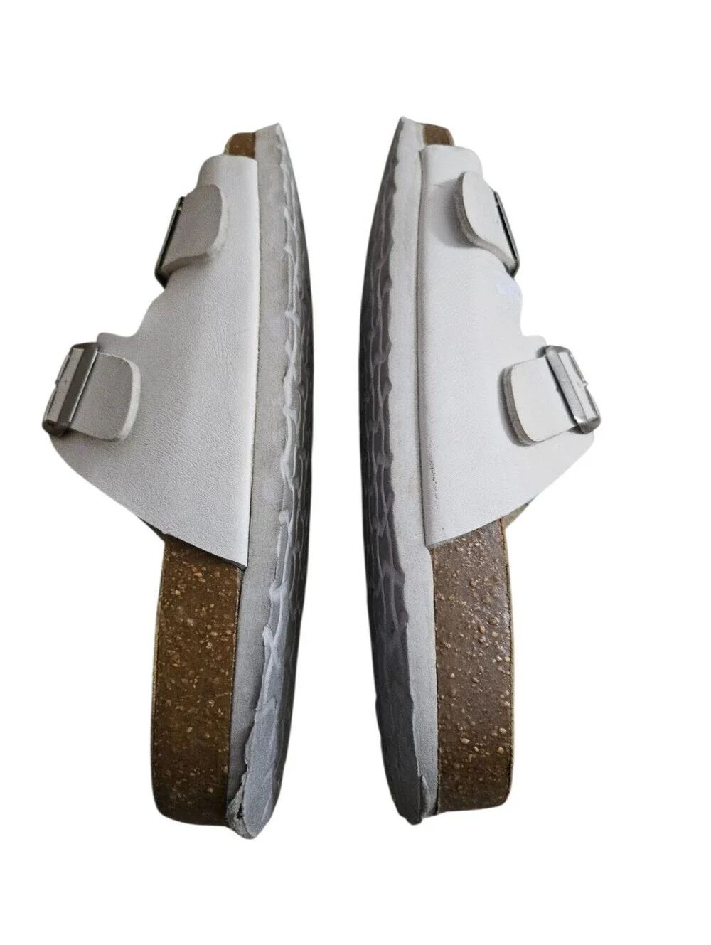 Cushionaire SZ6.5 White Lane Cork Footbed Double Buckle Strap Sandals